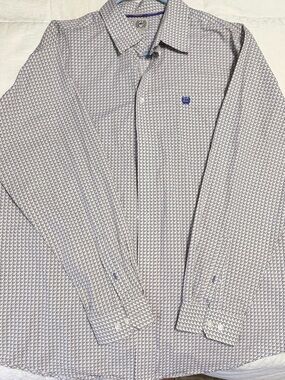 Cinch Mens Large Western Shirt White Purple Geometric Print Long Sleeve Button